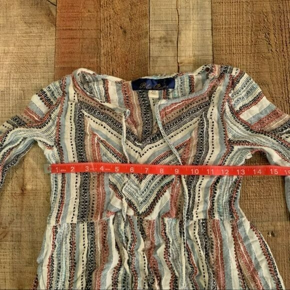 Blue rain women's size x-small long sleeve knit striped top with neck ties - Picture 6 of 11